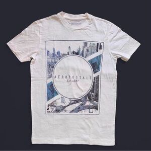 Aéropostale Men’s XS White Graphic Tee NYC 1987 Skyline Slim Fit